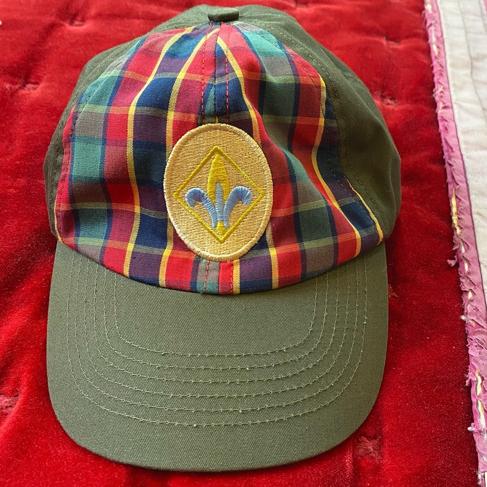 Kids Plaid Hat with Olive Brim and Yellow Patch